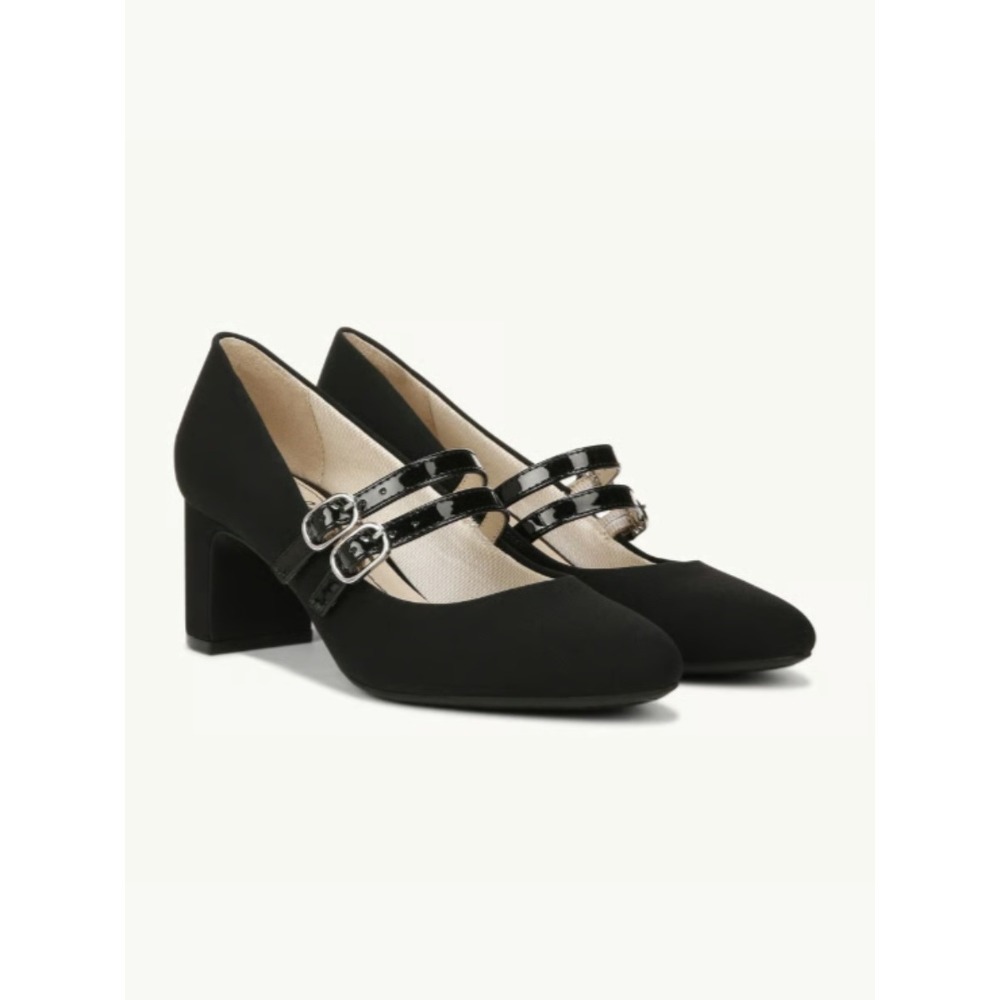 LifeStride Mary Jane Pumps 9.5 Black Block Heel Double Strap Comfort Dress Shoes